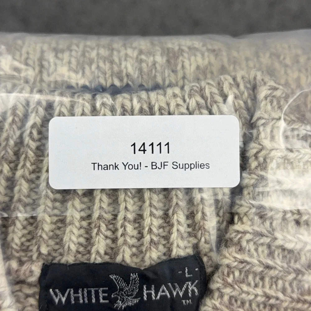 VTG White Hawk Striped Sweater Mens Large Chunky Knit Mock Neck 80s Ski Cabin